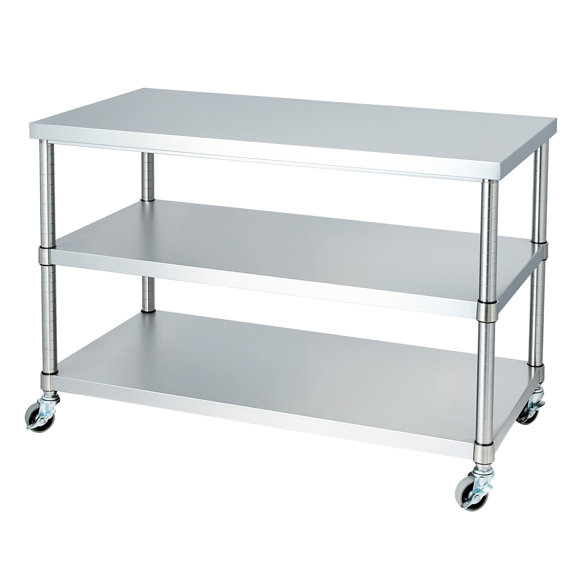 法人様限定】ステンレス作業台 ベタ棚2段仕様 キャスター付