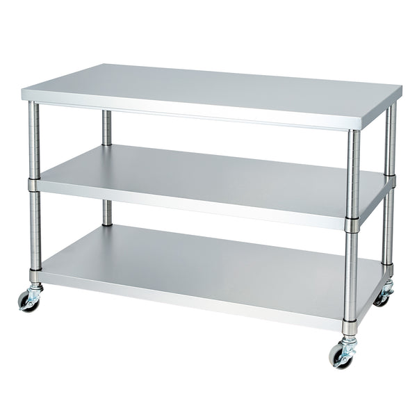 法人様限定】ステンレス作業台 ベタ棚2段仕様 キャスター付【別注